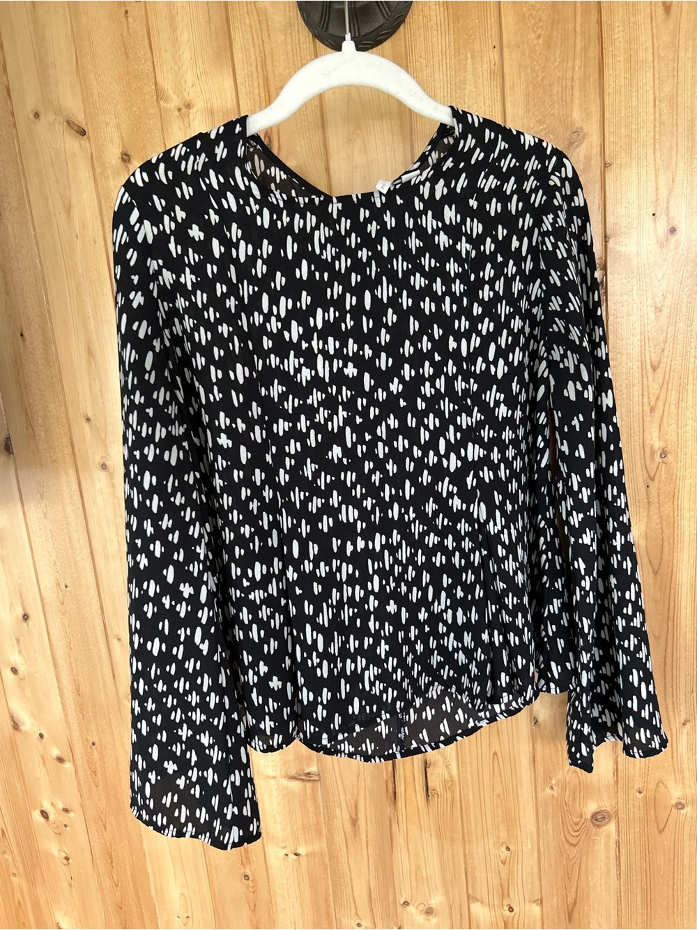 Cato Black & White Abstract Dot Long Sleeve Blouse